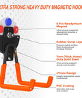 4 Pack Heavy Duty Magnetic Hooks For Garage And Home, Big 66mm Magnets With Anti Slip Coating, showing design features