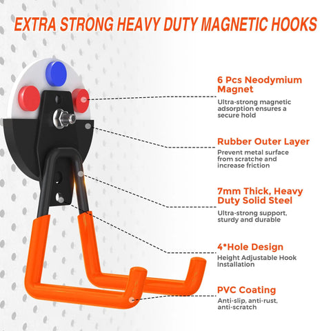 4 Pack Heavy Duty Magnetic Hooks For Garage And Home, Big 66mm Magnets With Anti Slip Coating, showing design features