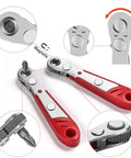 Solid 53 Piece Right Angle Screwdriver Set With S2 Bits And Mini Ratchet Includes Magnetic Extensions For Reaching Tough Spots Fast Plus Demagnetizer Tool For All Your Home Repair Vibes, red ratchet handle with bit and magnetic extension