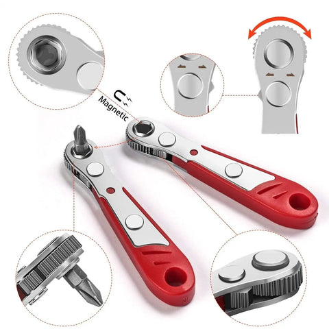 Solid 53 Piece Right Angle Screwdriver Set With S2 Bits And Mini Ratchet Includes Magnetic Extensions For Reaching Tough Spots Fast Plus Demagnetizer Tool For All Your Home Repair Vibes, red ratchet handle with bit and magnetic extension