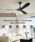 Black Outdoor Ceiling Fan 52 Inch No Light With Remote Control Three Blades Six Speed Reversible DC Motor