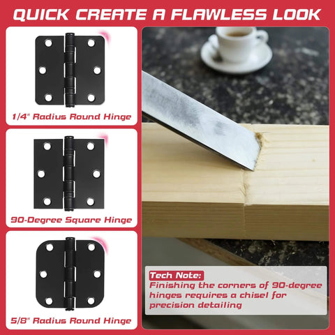 Upgrade Aluminum Door Hinge Jig For Adjustable Mortising Template showing variety of hinge radius sizes, completion with chisel