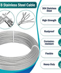 1/8 Inch Stainless Steel Wire Rope Kit With 164 Foot Heavy Duty Cable And Complete Crimping Tool Set featuring strong, flexible cable coils.
