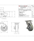 Heavy Duty Four Inch Polyurethane Swivel Caster With Killer Side Brake Holds Tight On Hills Glides Smooth For Easy Moving Handles Serious Loads Up To 375 Lbs Standard Top Plate Two Point Three Eight By Three Point Five Eight technical drawing.