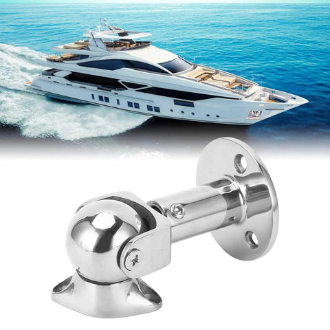Premium Rotating Head Magnetic Door Stopper Made From 316 Marine Grade Stainless Steel With Self Aligning Adjustable Catch Holder on yacht.