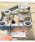 Powerful Vertical And Horizontal Belt Sander Machine For High Speed Metal Grinding Polishing, showcasing sparks during knife sharpening.