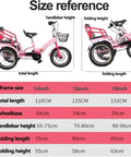 Foldable Three Wheel Tricycle Cruiser With Back Seat size reference chart showing dimensions and folding mechanism