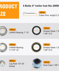 Premium 4 Lug Trailer Hub Kit 2 Sets Glides Right On One And One Sixteen Inch Straight Spindle 4X4 Bolt Pattern 2000 Lb Rated components and sizes