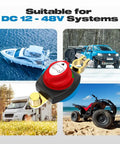 Front view of Battery Disconnect Switch 275A Continuous Heavy Duty On Off Kill Switch for Car Truck RV Boat 12-48V with red knob.