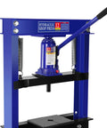 Front view of Beefy 12 Ton Hydraulic H-Frame Shop Press With Adjustable Floor Stand And Stamping Plates For Bending, Straightening