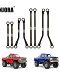 Beefy Brass Black High Clearance Links for TRX4M and High Trail K10 F150 RC Crawlers displayed with red and blue RC trucks