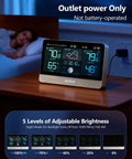Go-To Weather Station With 8.8 Inch Color Display And Indoor Outdoor Thermometer Hygrometer, Atomic Clock on bedside table