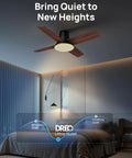 44 Inch Low Profile Ceiling Fan With Led Light And Remote Six Speed Reversible Timer Whisper Quiet Bedroom Flush Mount Lighting Fixture in a modern bedroom.