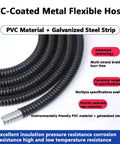 Heavy Duty Flexible PVC Coated Steel Conduit 19Mm 20Mm Corrugated Electrical Tubing showing black metal hose with PVC coating.