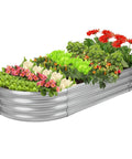 Five Foot Oval Raised Garden Bed Made From Galvanized Steel With GRS Certified Recycled Material Outdoor Planter Box For Vegetables Flowers And Herbs Rot Resistant Metal Garden Bed Easy Assembly Silver Finish with plants