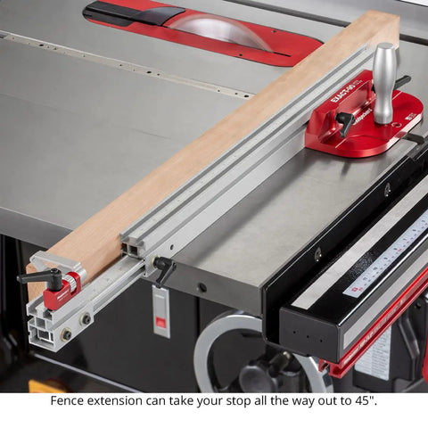 Dead On Ninety Degree Miter Gauge Kit For Knockout Square Cuts Every Time With Patent Pending Nylon Leaf Springs and Heavy Duty Table Saw Gear on a table saw.