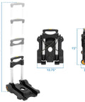 Foldable Luggage Cart With Wheels Lightweight Steel Frame Carries Up To 77 Pounds for easy transport; dimensions and design details shown