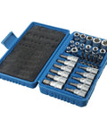 34 Piece Socket Set With Chrome Vanadium Star Sockets And E Security Bits For Auto Repair, 1/4 Inch And 3/8 Inch Drive Tool Kit in blue case