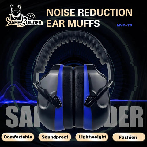 Safety Ear Muffs SNR 33dB Noise Reduction Earmuffs with POM headband and PVC leather pads, front view