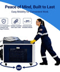 Side view of Laser Welding Machine 1500W 4 In 1 Handheld Fiber Welder And Cutter for Metal Rust Removal with operator pushing it