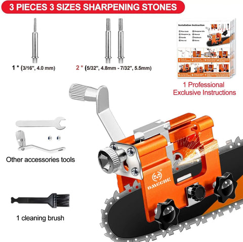 Chainsaw Sharpener Jig Kit Pro Grade Portable Sharpening Tool with 3 Grinding Stones and Cleaning Brush for electric chainsaws