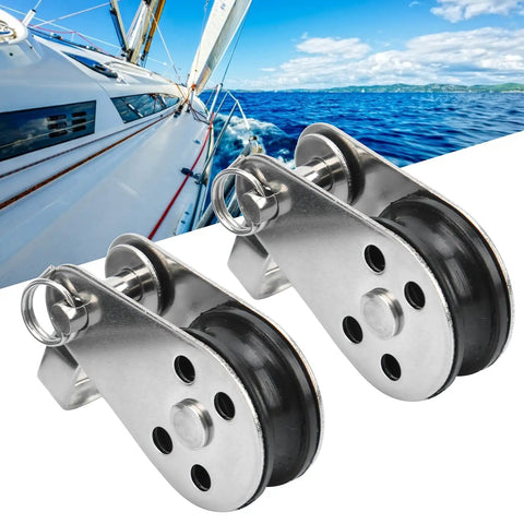 316 Stainless Steel Pulleys 2 Pack With Nylon Wheel And Steel Bearing For Small Lifting And Deck Rigging On Boats Kayaks And Sailboats Marine Grade Gear
