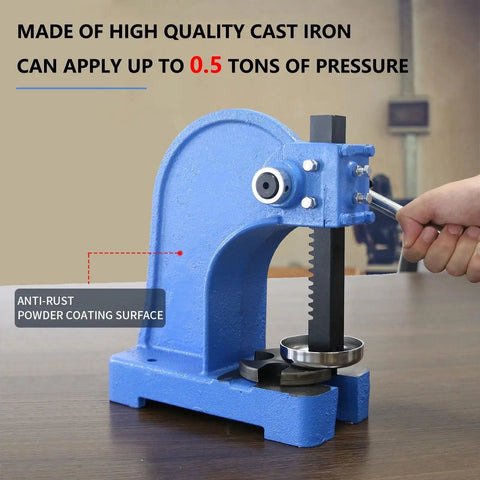 Heavy Duty Cast Iron Manual Arbor Press Rock Solid Benchtop Leverage Machine for Stamping Bending Metal Forming with 0.5 ton capacity.