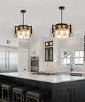 Get The Low On This Badass Matte Black 4 Light Adjustable Chandelier With Metal Frame To Drop Some Serious Glow Over Dining Tables Kitchen Islands Bedrooms Or Bathrooms Today in a modern kitchen setting.
