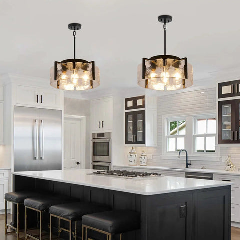Get The Low On This Badass Matte Black 4 Light Adjustable Chandelier With Metal Frame To Drop Some Serious Glow Over Dining Tables Kitchen Islands Bedrooms Or Bathrooms Today in a modern kitchen setting.