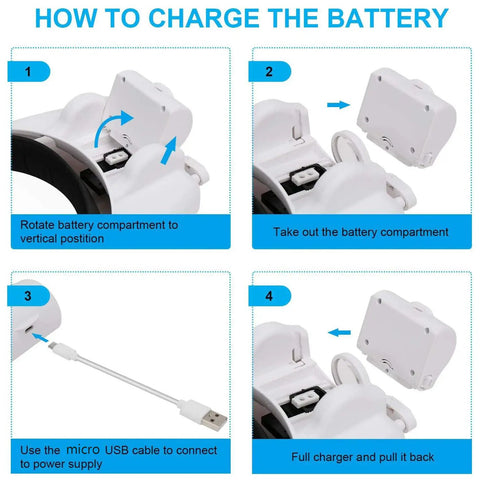 Charging steps for Hands Free Headband Magnifier with Light Rechargeable 1X to 14X Headset Glasses using USB cable