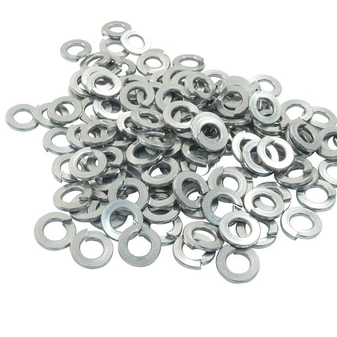 120 Pcs M8 Split Lock Washers 304 Stainless Steel Spring Lock Washers With Plastic Box, shown piled up, ideal for DIY projects and repairs.