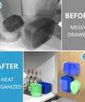 3-Pack Clear Acrylic Lid Organizer For Inside Cabinet Storage Self-Adhesive Lid Holder installed on kitchen wall