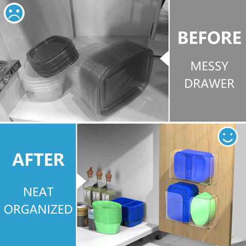 3-Pack Clear Acrylic Lid Organizer For Inside Cabinet Storage Self-Adhesive Lid Holder installed on kitchen wall