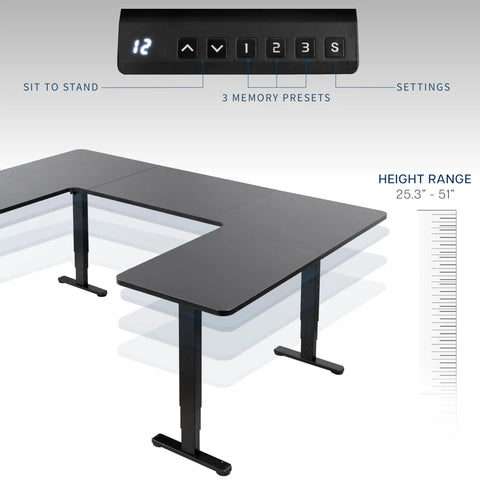 Rock Solid U Shaped Standing Desk Converters 83 By 60 Inches Black Sit Stand Converter with adjustable height and presets.