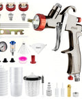 Premium Lvlp Spray Gun Kit Featuring Interchangeable Nozzles Gravity Feed Design Auto Paint Sprayer With Mix Cup and accessories.