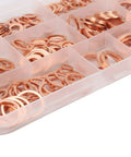 Top Grade Copper Washer Assortment Kit For Auto Repair Shops Featuring 300 Pieces Heat Resistant Flat Gaskets Perfect For Oil Pan Plugs Fuel Lines And Hydraulic Sealing With M5 Through M16 Sizes For Leaking Jobs, copper washers in organizer tray