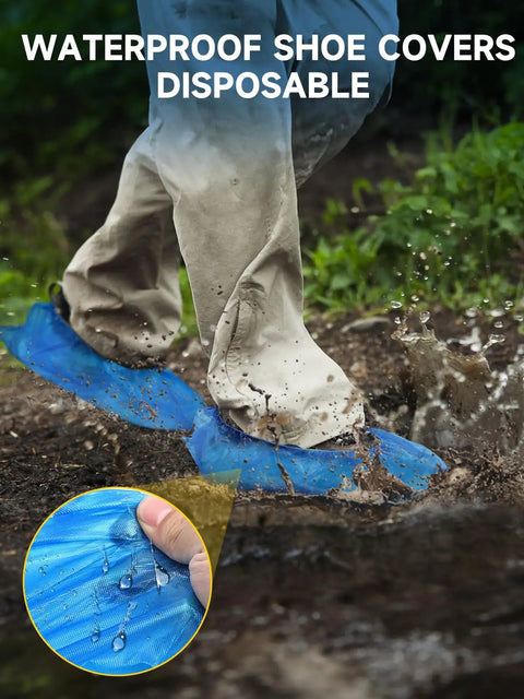 Disposable Shoe Covers Non Slip Blue Plastic Booties For Indoor Use Pack Of 300 (150 Pairs) Extra Large Fits Up To US Men 11 And Women 13 Waterproof And Tear Resistant