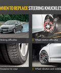 Collage showing car symptoms indicating need to replace Direct-Fit Front Right Suspension Knuckle And Wheel Bearing Hub Assembly For Ford Focus 2006-2011 - Passenger Side, OE-Quality Bolt-On Replacement, Drop-In Fit, Replaces 6S4Z1215B.