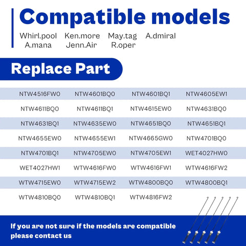Washer Suspension Rod Kit 26.7 Inch Complete Replacement compatible model list for Amana Whirlpool Kenmore.