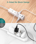 3-sided 12 Outlet Surge Protector Power Strip With 5 Ft Flat Plug, 3 USB Ports, Wide Space Sockets Overload Protection in use