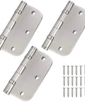Front view: 3-pack stainless steel door hinges, 3.5x3.5 in, ball bearing, 5/8 in radius, with screws.