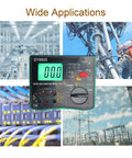 4 In 1 Digital Multimeter With Ground Earth Resistance Tester, Insulation Resistance Tester, Phase Sequence Detector And Voltmeter shown in various industrial settings.
