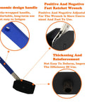 Garage Ready Brake Piston Caliper Press Tool Featuring Heavy Duty Ratchet Wrench And Expanding Spreader Adapters Arrives With Comfort Grip Gloves, showcasing ergonomic handle, ratchet features, and reinforced design.
