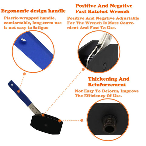 Garage Ready Brake Piston Caliper Press Tool Featuring Heavy Duty Ratchet Wrench And Expanding Spreader Adapters Arrives With Comfort Grip Gloves, showcasing ergonomic handle, ratchet features, and reinforced design.