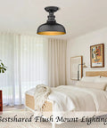 Bedroom with Semi Flush Mount Ceiling Light in Black with Copper Accents, Dope Industrial Farmhouse Hallway Fixture, 11.5 Inch Diameter