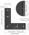Diagram of heavy-duty L Shape Corner Bracket Mending Plate Right Angle Built To Last Heavy Duty Black Powder Coated Carbon Steel
