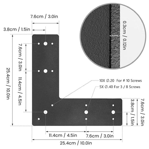 Diagram of heavy-duty L Shape Corner Bracket Mending Plate Right Angle Built To Last Heavy Duty Black Powder Coated Carbon Steel