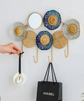 Solid Double Wall Coat Hooks Smooth Mirror Metal Entryway Rack For Hats Bags Keys Towels Top Shelf, decorative design with gold and blue.