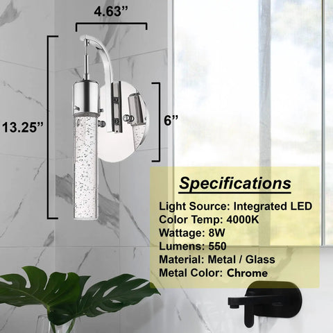 Modern Matte Black LED Wall Sconce With Bubble Glass, Indoor Vanity Light for Bathrooms, Integrated LED, fixture size 13.25"H.