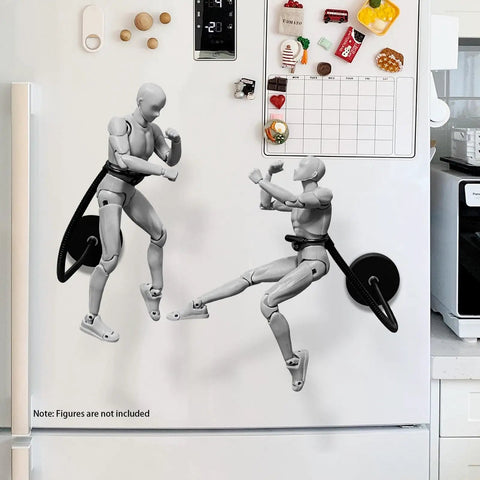 Magnetic Action Figure Stand With Scratch Free Silicone Base For 6 To 7 Inch Figures, Adjustable Dual Arm Clip Stop Motion Rig on fridge